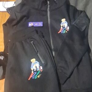 Polo by Ralph Lauren Black Kids Puffer Jacket with Bear Design